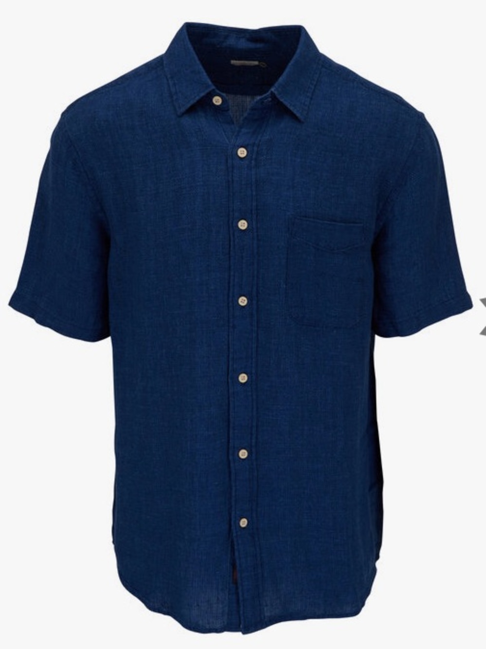 Faherty Indigo Basketweave Linen Short Sleeve Laguna Shirt Large